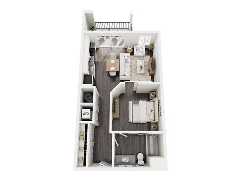 Floor plan for 1 bed, 1 bath, 643 sqft